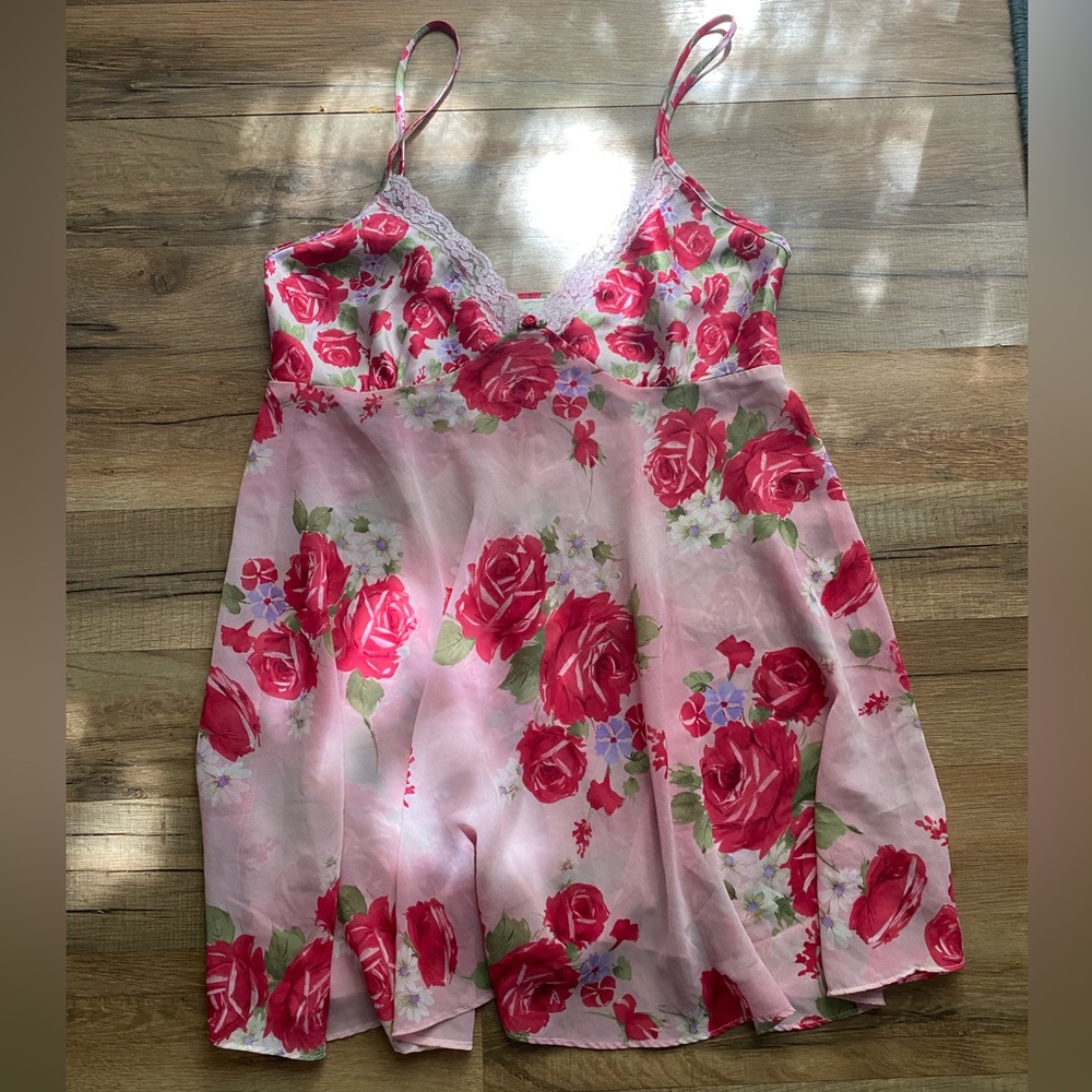 Vintage Expressions Pink with Red Roses Babydoll